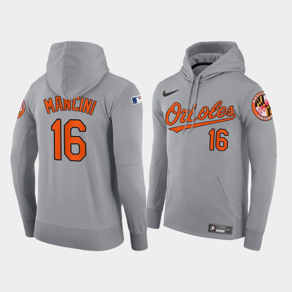 Men Baltimore Orioles #16 Mancini gray road hoodie 2021 MLB Nike Jerseys->baltimore orioles->MLB Jersey